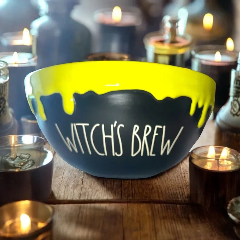 RAE DUNN Halloween WITCH'S BREW Black TOXIC Green Slime Drip Bowl, NEW 7”